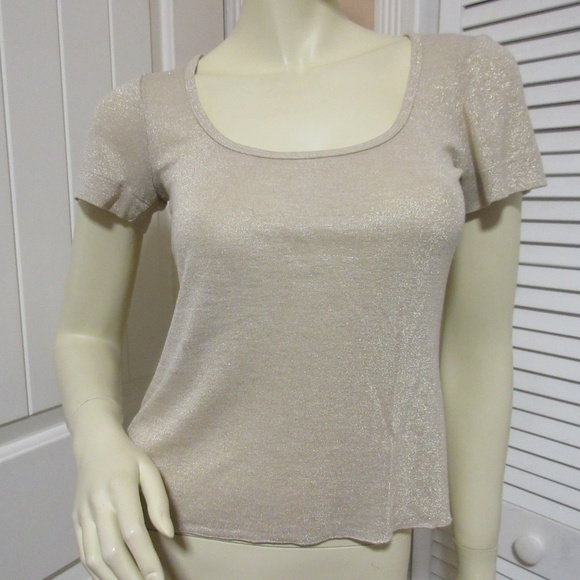 TRINA TURK Womens Gold Glitter Top Shirt S Metallic Sparkle Beige USA Made Y2K - Picture 3 of 8